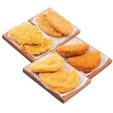Kipschnitzel (naturel, saté of krokant,)
kipburger of kip cordon bleu
(2 pakjes van 2 stuks à 100-125 gram)